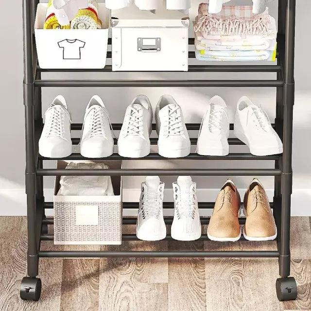 ORGANIZADOR DE ZAPATOS CON DOBLE PERCHERO Y RUEDAS