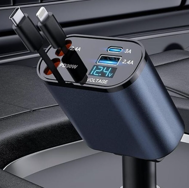 CARGADOR RETRACTIL PARA CARRO CARGA RAPIDA 4 EN 1