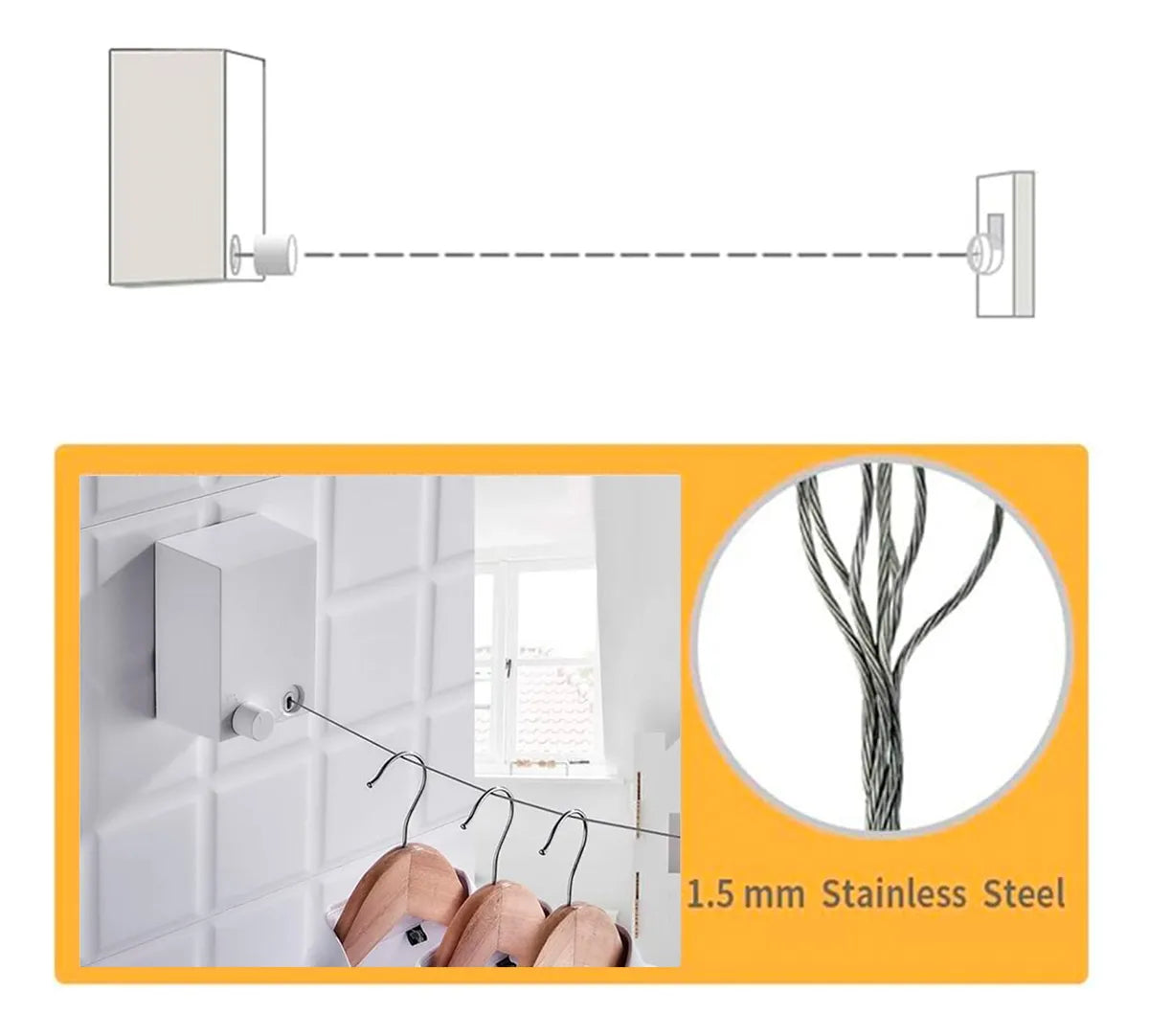 TENDEDERO CUERDA RETRÁCTIL PARA ROPA