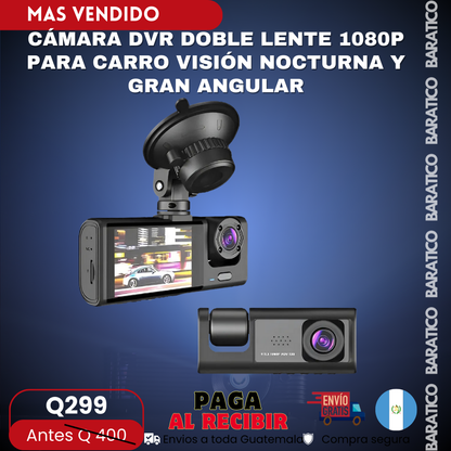 CÁMARA DVR DOBLE LENTE 1080P PARA CARRO VISIÓN NOCTURNA Y GRAN ANGULAR