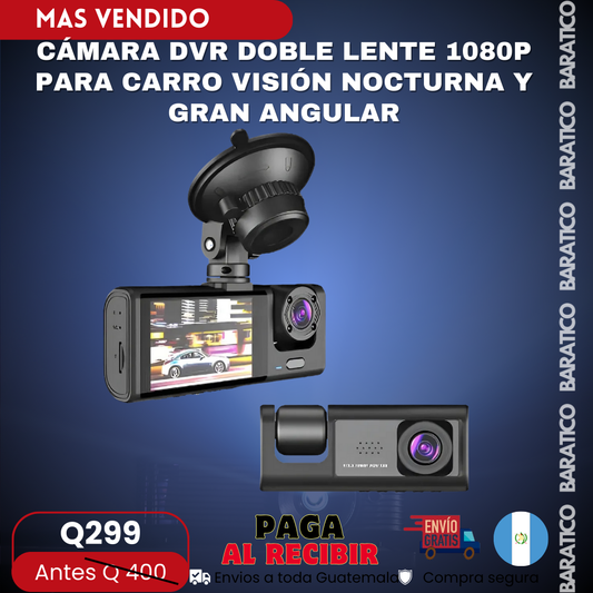 CÁMARA DVR DOBLE LENTE 1080P PARA CARRO VISIÓN NOCTURNA Y GRAN ANGULAR