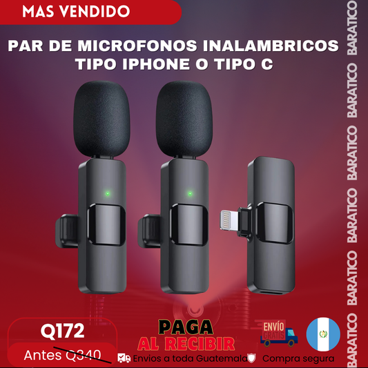 PAR DE MICROFONOS INALAMBRICOS TIPO IPHONE O TIPO C😱