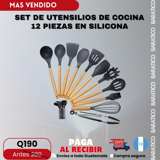 SET DE UTENSILIOS DE COCINA 12 PIEZAS EN SILICONA
