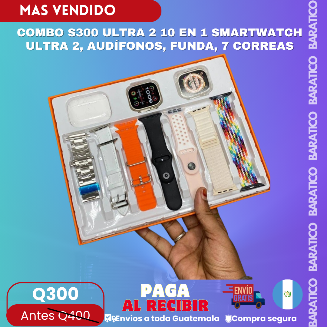 COMBO S300 ULTRA 10 EN 1 SMARTWATCH , AUDIFONOS , FUNDA , 7 CORREAS 🤯