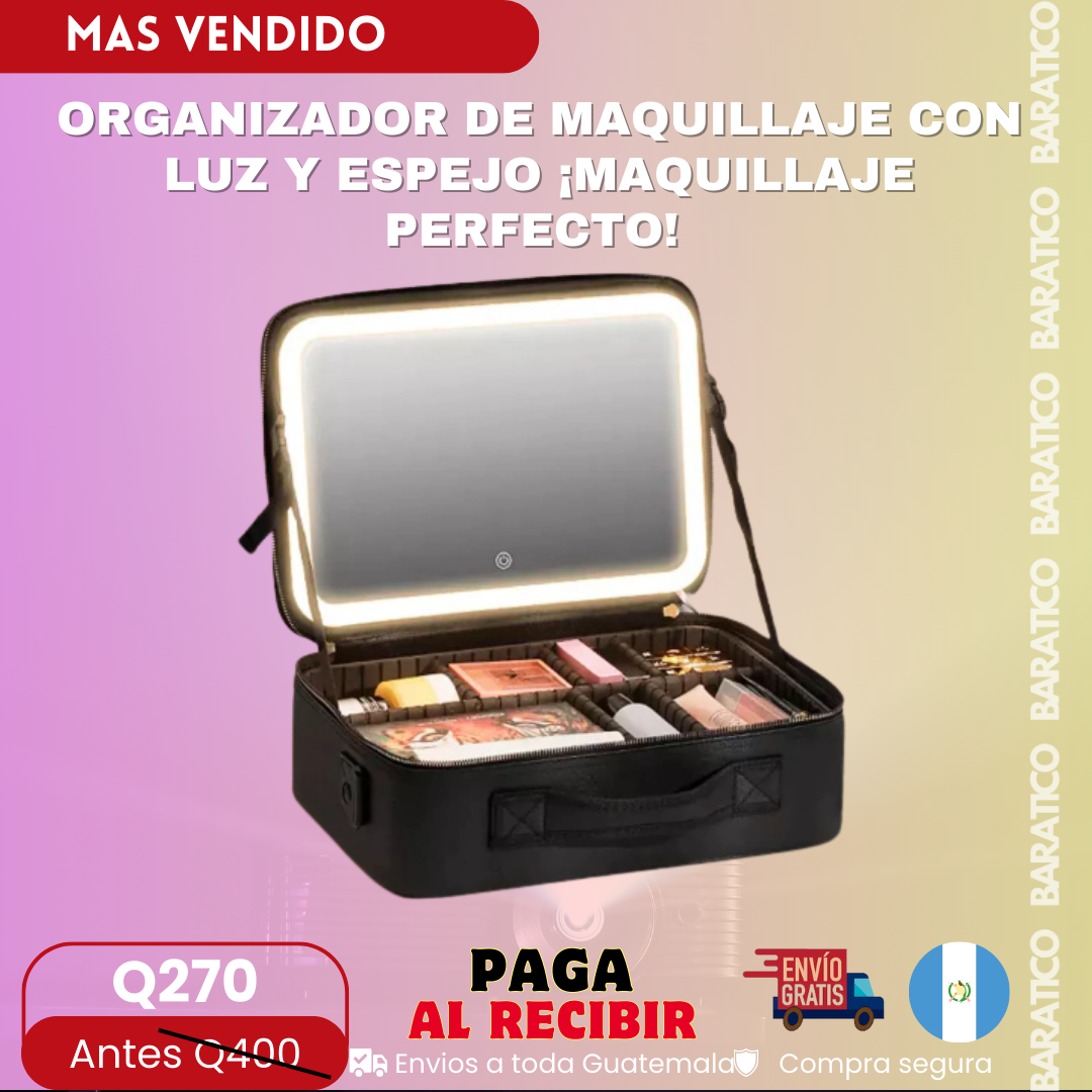 ORGANIZADOR DE MAQUILLAJE CON LUZ Y ESPEJO ¡MAQUILLAJE PERFECTO! ⭐